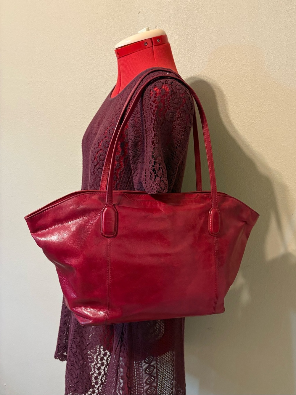HOBO gorgeous smooth dark red leather tote